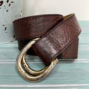 Vintage DKNY Brown Distressed Leather Belt with Aged Buckle